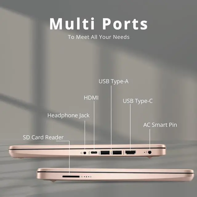 Alt view image 7 of 7 - HP Stream 14" HD BrightView Laptop, Intel Celeron N4120, 16GB RAM, 64GB eMMC, Intel UHD Graphics, 720p Webcam, 1 Year Office 365, Rose Gold, Win 11 S, 32GB Hotface USB Card