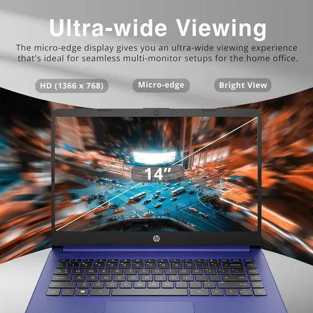 Alt view image 4 of 7 - HP Stream 14" HD BrightView Laptop, Intel Celeron N4120, 4GB RAM, 64GB eMMC, Intel UHD Graphics, 720p Webcam, 1 Year Office 365, Blue, Win 11 S, 32GB Hotface USB Card