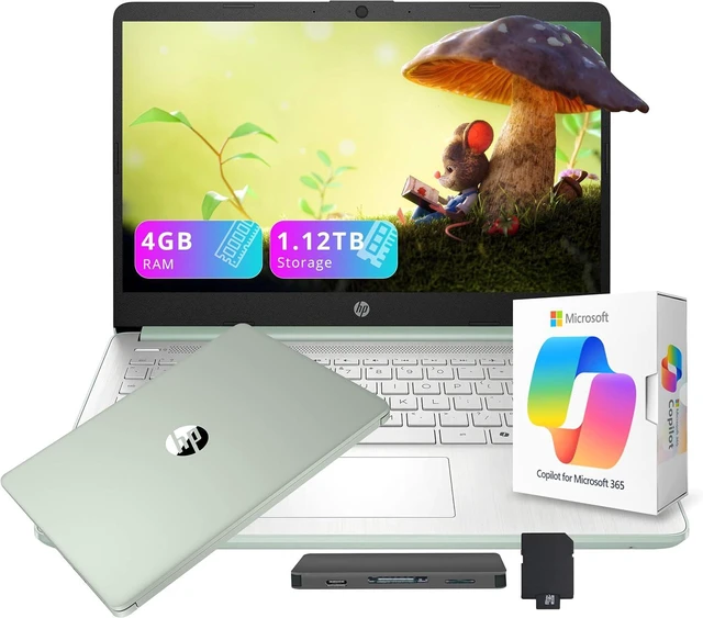 Main image of HP Stream 14" HD Laptop for Students & Business, 13th Gen Intel 4-Core, 4GB RAM, 1.12TB Storage(128GB UFS+1TB Docking Station Set), 1-Year Office 365, AI Copilot, Windows 11, Willow Green
