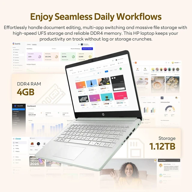 Alt view image 3 of 7 - HP Stream 14" HD Laptop for Students & Business, 13th Gen Intel 4-Core, 4GB RAM, 1.12TB Storage(128GB UFS+1TB Docking Station Set), 1-Year Office 365, AI Copilot, Windows 11, Willow Green