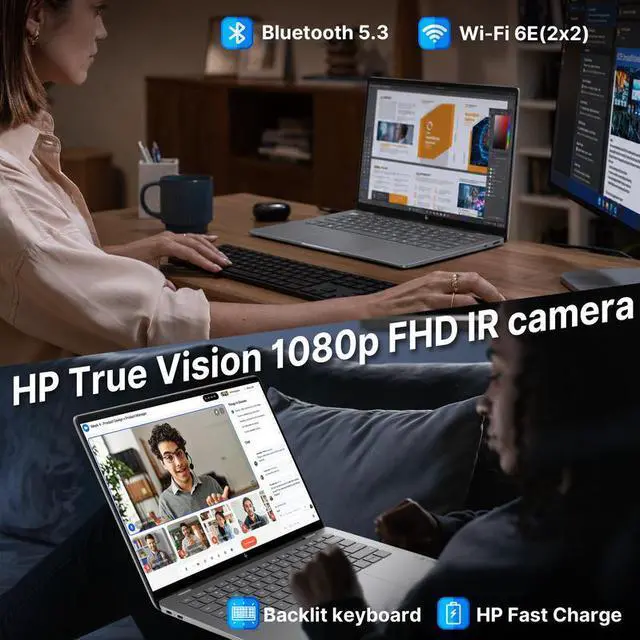 Alt view image 5 of 7 - HP 14" OmniBook X Laptop for Work & Creation, Snapdragon X Plus, 16GB LPDDR5X, 1.5TB Storage (512GB SSD+1TB Docking Station), Adreno Graphics, Long Battery Life, Webcam, Windows 11, Meteor Silver