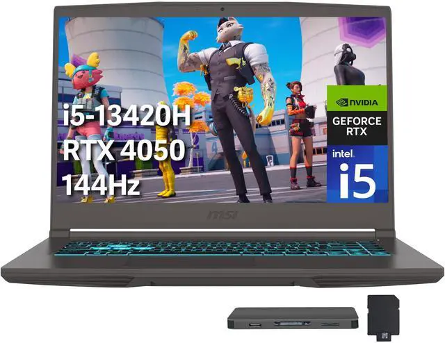 Main image of MSI Thin 15 15.6" FHD 144Hz Gaming Laptop, Intel i5-13420H, NVIDIA GeForce RTX 4050, 64GB DDR4 RAM, 2TB PCIe SSD, Backlit Keyboard, Wi-Fi 6E, Webcam, Win 11 Pro, Gray, 1TB Docking Station Set