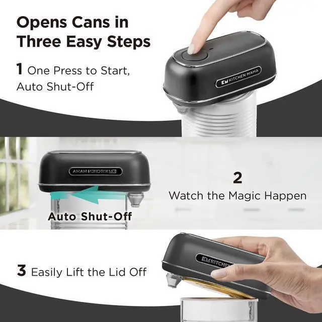 Alt view image 3 of 6 - Kitchen Mama Orbit One Rechargeable Can Opener: Hands-Free, USB-C Charging, Auto Shut-Off, Smooth Edge, Professional Blade for Large Cans, with Elegant Storage Box (Black)