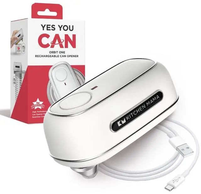 Main image of Kitchen Mama Orbit One Rechargeable Can Opener: Hands-Free, USB-C Charging, Auto Shut-Off, Smooth Edge, Professional Blade for Large Cans, with Elegant Storage Box (White)
