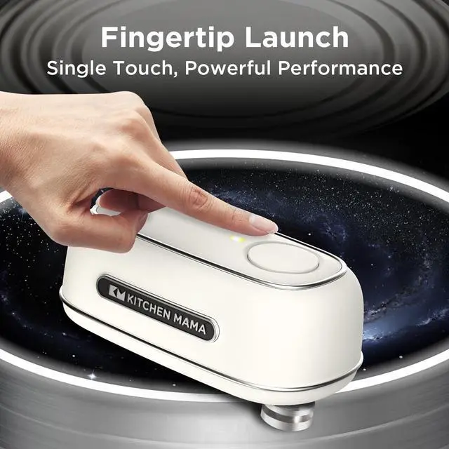 Alt view image 2 of 6 - Kitchen Mama Orbit One Rechargeable Can Opener: Hands-Free, USB-C Charging, Auto Shut-Off, Smooth Edge, Professional Blade for Large Cans, with Elegant Storage Box (White)