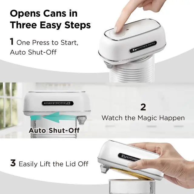 Alt view image 3 of 6 - Kitchen Mama Orbit One Rechargeable Can Opener: Hands-Free, USB-C Charging, Auto Shut-Off, Smooth Edge, Professional Blade for Large Cans, with Elegant Storage Box (White)