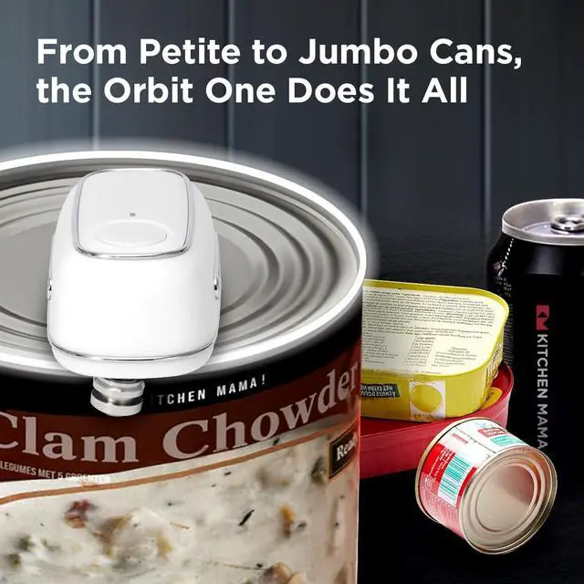Alt view image 4 of 6 - Kitchen Mama Orbit One Rechargeable Can Opener: Hands-Free, USB-C Charging, Auto Shut-Off, Smooth Edge, Professional Blade for Large Cans, with Elegant Storage Box (White)