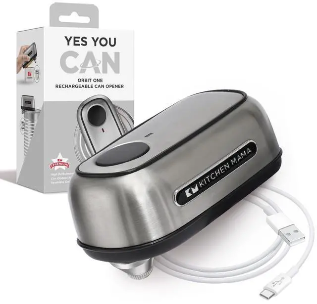 Main image of Kitchen Mama Orbit One Stainless Steel Rechargeable Can Opener: Hands-free Operation, USB-C Charging, Automatic Shut-off, Smooth-edge Cutting, Professional-grade Blade for Large Cans