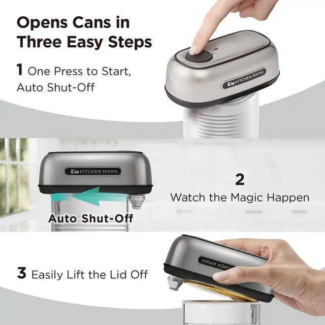 Alt view image 3 of 6 - Kitchen Mama Orbit One Stainless Steel Rechargeable Can Opener: Hands-free Operation, USB-C Charging, Automatic Shut-off, Smooth-edge Cutting, Professional-grade Blade for Large Cans