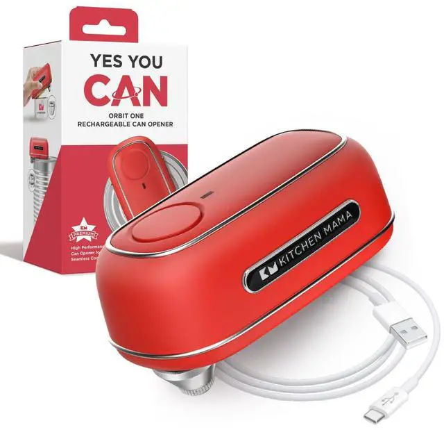 Main image of Kitchen Mama Orbit One Rechargeable Can Opener: Hands-Free, USB-C Charging, Auto Shut-Off, Smooth Edge, Professional Blade for Large Cans, with Elegant Storage Box (Red)