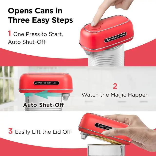 Alt view image 3 of 6 - Kitchen Mama Orbit One Rechargeable Can Opener: Hands-Free, USB-C Charging, Auto Shut-Off, Smooth Edge, Professional Blade for Large Cans, with Elegant Storage Box (Red)