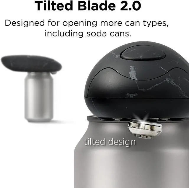 Alt view image 4 of 7 - Kitchen Mama Electric Can Opener 2.0: Upgraded Blade Opens Any Can Shape - No Sharp Edge, Food-Safe, Handy with Lid Lift, Battery Operated Handheld Can Opener (Marble Black)