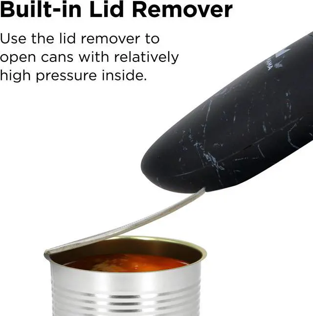 Alt view image 3 of 7 - Kitchen Mama Electric Can Opener 2.0: Upgraded Blade Opens Any Can Shape - No Sharp Edge, Food-Safe, Handy with Lid Lift, Battery Operated Handheld Can Opener (Marble Black)