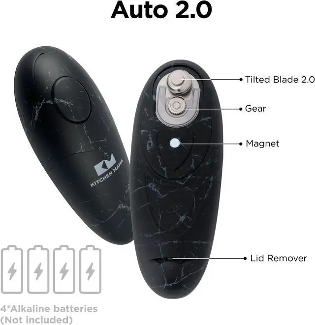 Alt view image 6 of 7 - Kitchen Mama Electric Can Opener 2.0: Upgraded Blade Opens Any Can Shape - No Sharp Edge, Food-Safe, Handy with Lid Lift, Battery Operated Handheld Can Opener (Marble Black)
