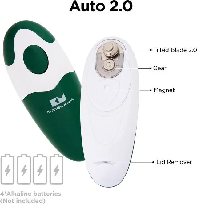 Alt view image 3 of 6 - Kitchen Mama Electric Can Opener 2.0: Upgraded Blade Opens Any Can Shape - No Sharp Edge, Food-Safe, Handy with Lid Lift, Battery Operated Handheld Can Opener (Alpine Green)