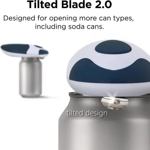 Alt view image 6 of 6 - Kitchen Mama Electric Can Opener 2.0: Upgraded Blade Opens Any Can Shape - No Sharp Edge, Food-Safe, Handy with Lid Lift, Battery Operated Handheld Can Opener (Navy Blue)