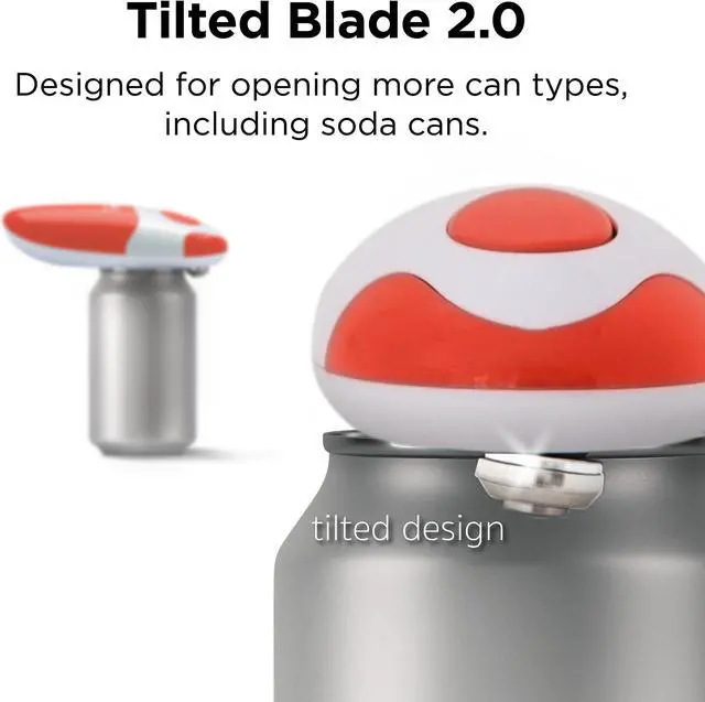 Alt view image 4 of 6 - Kitchen Mama Electric Can Opener 2.0: Upgraded Blade Opens Any Can Shape - No Sharp Edge, Food-Safe, Handy with Lid Lift, Battery Operated Handheld Can Opener (Red V2)