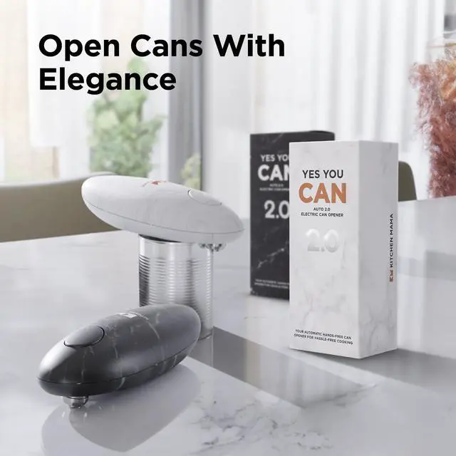 Alt view image 7 of 7 - Kitchen Mama Electric Can Opener 2.0: Upgraded Blade Opens Any Can Shape - No Sharp Edge, Food-Safe, Handy with Lid Lift, Battery Operated Handheld Can Opener (Marble White)