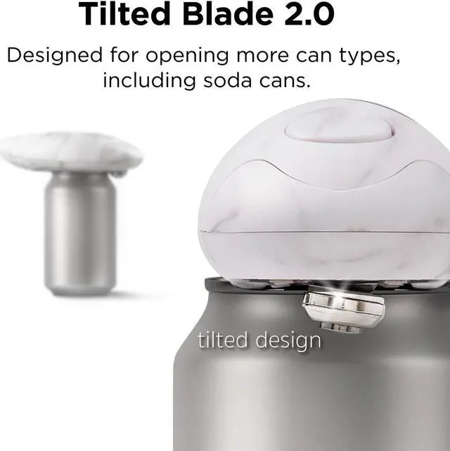 Alt view image 2 of 7 - Kitchen Mama Electric Can Opener 2.0: Upgraded Blade Opens Any Can Shape - No Sharp Edge, Food-Safe, Handy with Lid Lift, Battery Operated Handheld Can Opener (Marble White)