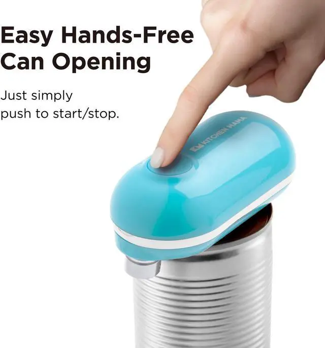 Alt view image 2 of 6 - Kitchen Mama Mini Electric Can Opener: Open Your Cans with A Simple Push of Button - No Sharp Edge, Food Safe and Battery Operated Cute Opener(Blue)