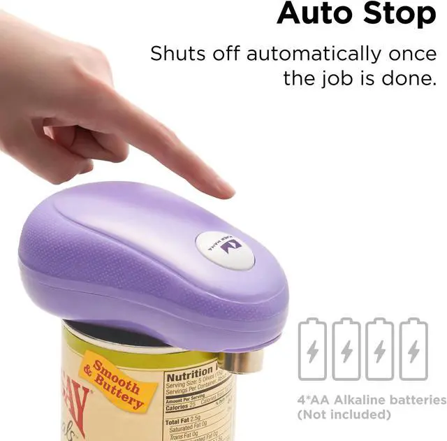 Alt view image 2 of 5 - Kitchen Mama One Touch can Opener: Open cans with Simple Press of A Button - Auto Stop As Task completes, Ergonomic, Smooth Edge, Food-Safe, Battery Operated can Opener, Electric can Opener (Purple)