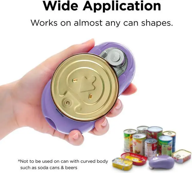 Alt view image 4 of 5 - Kitchen Mama One Touch can Opener: Open cans with Simple Press of A Button - Auto Stop As Task completes, Ergonomic, Smooth Edge, Food-Safe, Battery Operated can Opener, Electric can Opener (Purple)