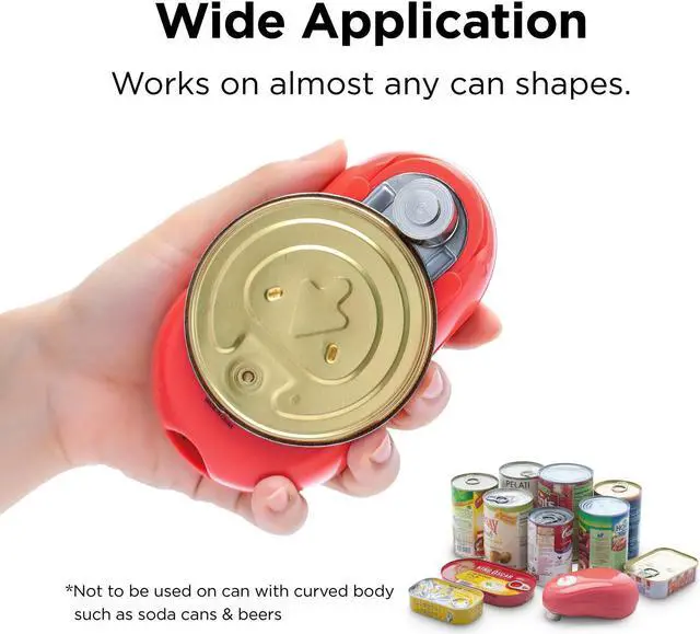 Alt view image 4 of 5 - Kitchen Mama One Touch Can Opener: Open Cans with Simple Press of A Button - Auto Stop As Task Completes, Ergonomic, Smooth Edge, Food-Safe, Battery Operated Can Opener, Electric Can Opener (Red)
