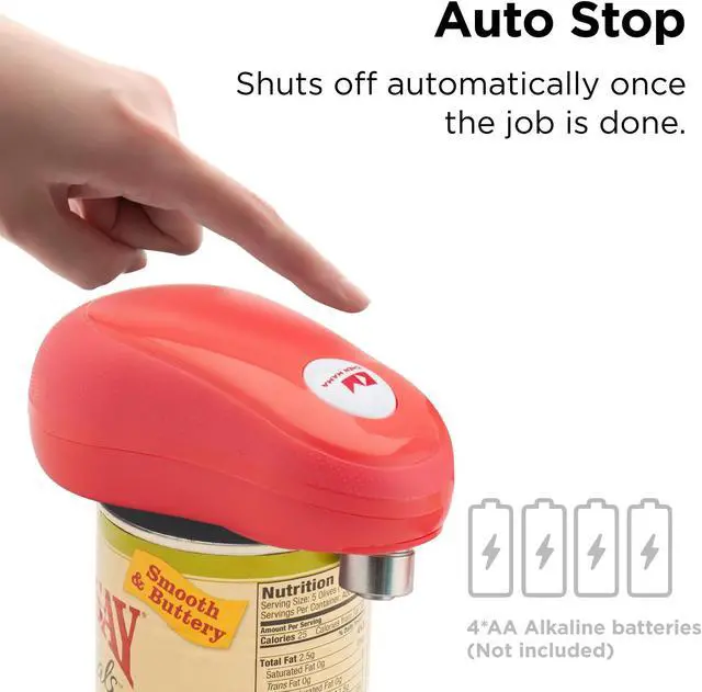 Alt view image 2 of 5 - Kitchen Mama One Touch Can Opener: Open Cans with Simple Press of A Button - Auto Stop As Task Completes, Ergonomic, Smooth Edge, Food-Safe, Battery Operated Can Opener, Electric Can Opener (Red)