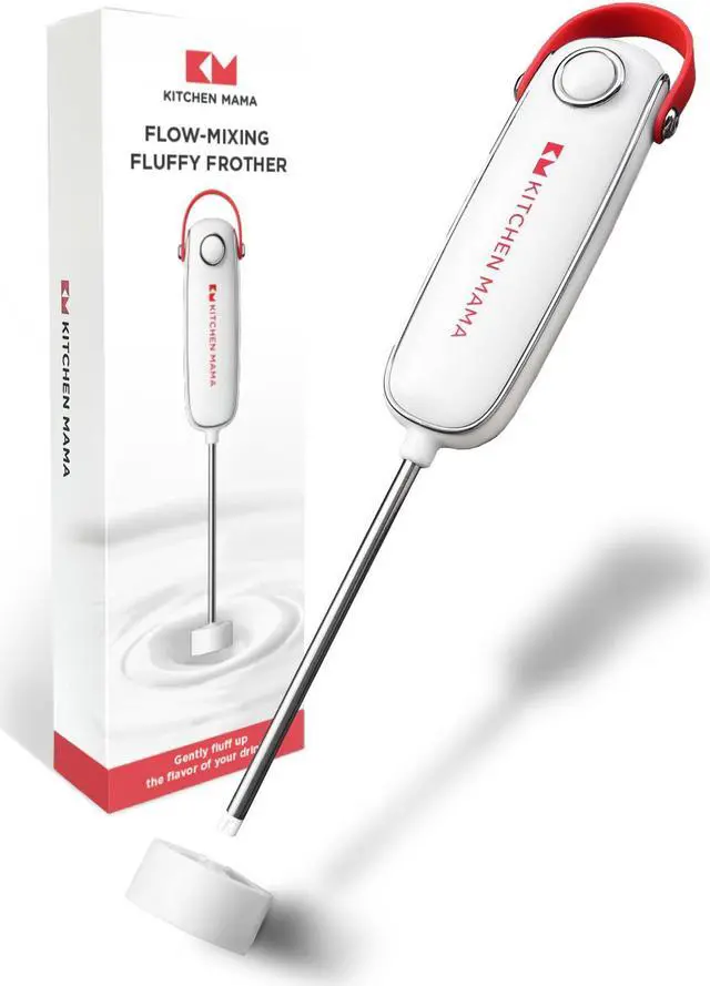 Main image of Kitchen Mama Electric Milk Frother Handheld - Mini Drink Mixer & Cold Foam Maker, Frother Wand for Coffee, Cappuccino, Lattes, Protein Powder Drinks, Matcha, Battery Operated by Silkwhisk (Red)