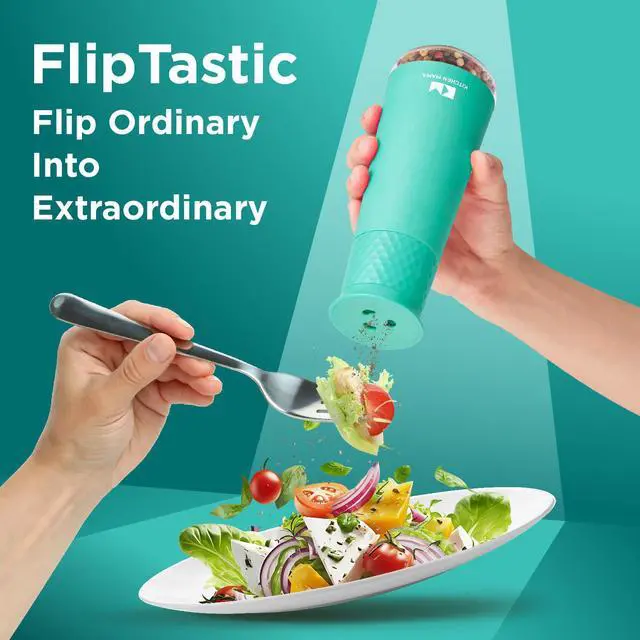 Alt view image 2 of 6 - Kitchen Mama Rechargeable Gravity Salt and Pepper Grinder, Adjustable Coarseness, Refillable, Electric One-Hand-Operated, Small & Light Seasoning Tools - Automatic Spice Shakers Dispenser (Teal)