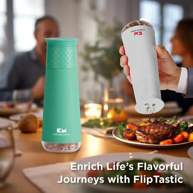 Alt view image 6 of 6 - Kitchen Mama Rechargeable Gravity Salt and Pepper Grinder, Adjustable Coarseness, Refillable, Electric One-Hand-Operated, Small & Light Seasoning Tools - Automatic Spice Shakers Dispenser (Teal)