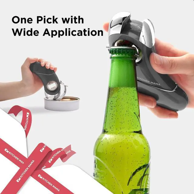 Alt view image 4 of 5 - Kitchen Mama Gift Set Electric Can Opener & Bottle Opener, Cool Gifts for Him, Automatic can opener (One-To-Go) Hands Free, Smooth Edge, 6 in 1 Manual Opener (Epic One) (Red & Metal Gray)