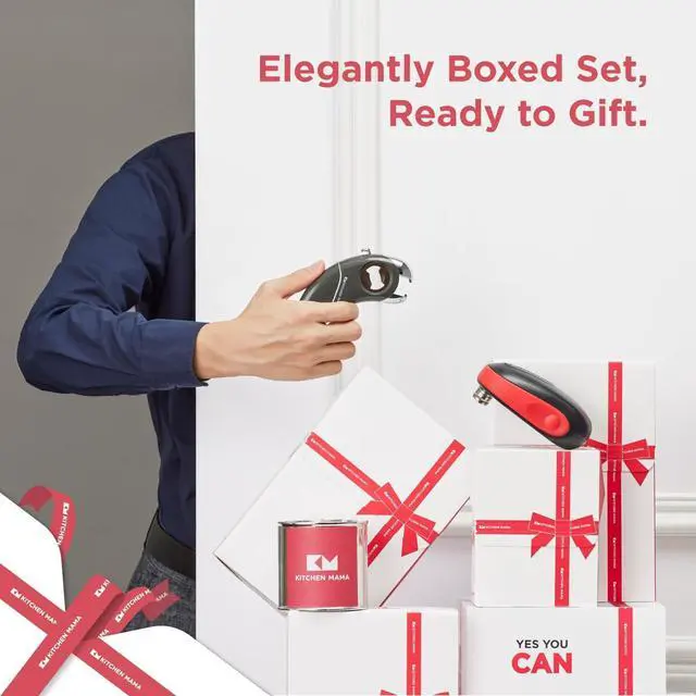 Alt view image 2 of 5 - Kitchen Mama Gift Set Electric Can Opener & Bottle Opener, Cool Gifts for Him, Automatic can opener (One-To-Go) Hands Free, Smooth Edge, 6 in 1 Manual Opener (Epic One) (Red & Metal Gray)