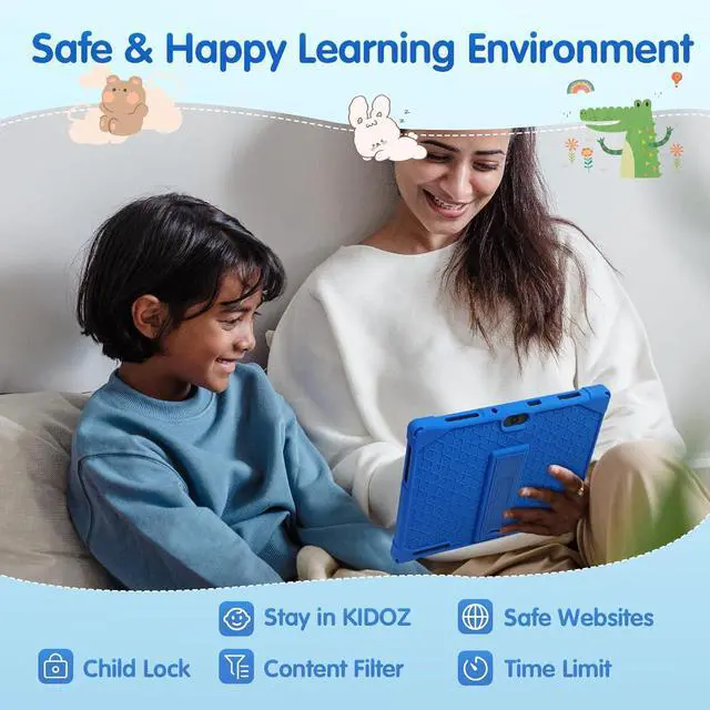 Alt view image 4 of 7 - YYSWIE Tablet for Kids 10 inch with Case & Stylus Pen, 3GB RAM+32GB ROM Android 13 Kids Learning Tablet, KIDOZ Pre-Installed Toddlers Tablet, 5000mAh Childrens Tablets with GMS, WiFi, BT