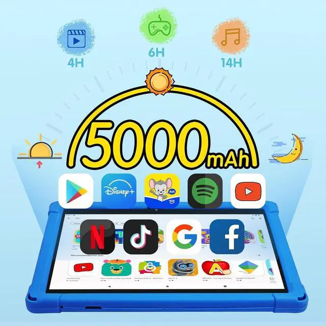 Alt view image 5 of 7 - YYSWIE Tablet for Kids 10 inch with Case & Stylus Pen, 3GB RAM+32GB ROM Android 13 Kids Learning Tablet, KIDOZ Pre-Installed Toddlers Tablet, 5000mAh Childrens Tablets with GMS, WiFi, BT