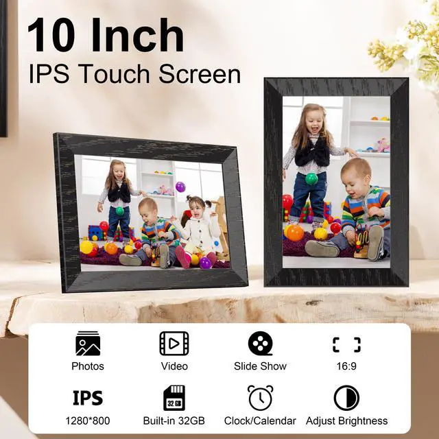 Alt view image 3 of 7 - Tibuta 10 Inch Wi-FI Digital Photo Frame, 1024 x 600 IPS, Digital Picture Touchscreen, 16G Memory, Share Photos or Videos via Uhale Apps