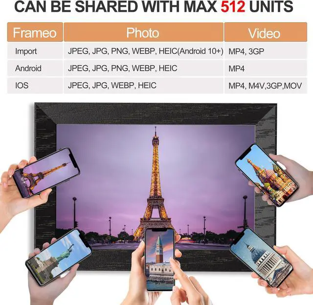 Alt view image 6 of 7 - Tibuta 10 Inch Wi-FI Digital Photo Frame, 1024 x 600 IPS, Digital Picture Touchscreen, 16G Memory, Share Photos or Videos via Uhale Apps