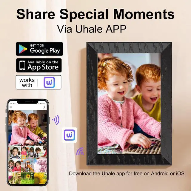Alt view image 4 of 7 - Tibuta 10 Inch Wi-FI Digital Photo Frame, 1024 x 600 IPS, Digital Picture Touchscreen, 16G Memory, Share Photos or Videos via Uhale Apps