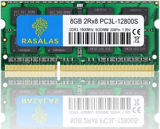 Main image of Rasalas 8GB DDR3L 1600MHz PC3-12800 Unbuffered Non-ECC 1.35V CL11 2Rx8 Dual Rank 204 Pin SODIMM Laptop/Notebook Memory Module Upgrade 8GB green