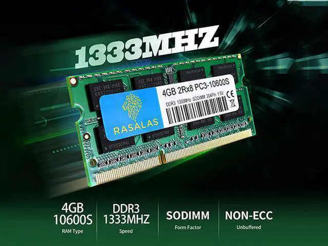 Alt view image 2 of 7 - Rasalas 8GB(2X4GB) KIT PC3-10600S DDR3 1333mhz Sodimm RAM Upgrade for AMD Intel Laptop, MacBook Pro 13/15/17 inch Early/Late 2011,iMac 21.5-inch Mid/Late 2011,27-inch Mid 2011,Mac Mini 5,1 & 5,2 Mid