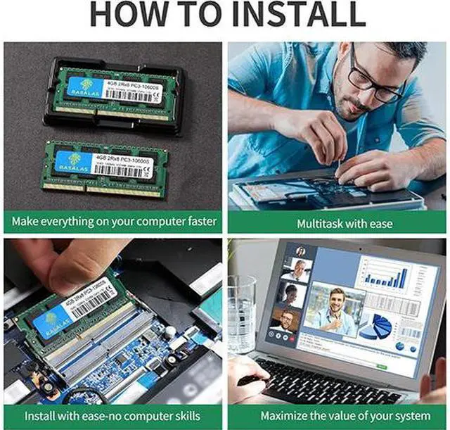 Alt view image 6 of 7 - Rasalas 8GB(2X4GB) KIT PC3-10600S DDR3 1333mhz Sodimm RAM Upgrade for AMD Intel Laptop, MacBook Pro 13/15/17 inch Early/Late 2011,iMac 21.5-inch Mid/Late 2011,27-inch Mid 2011,Mac Mini 5,1 & 5,2 Mid