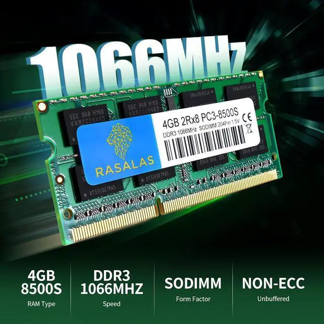 Alt view image 3 of 7 - Rasalas 8GB Kit (2 x 4GB) PC3-8500S 1067MHz 1066MHz DDR3 8500 PC3-8500 SODIMM Memory for Late 2008, Early/Mid/Late 2009, Mid 2010