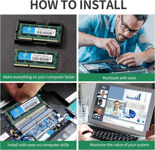 Alt view image 7 of 7 - Rasalas 8GB Kit (2 x 4GB) PC3-8500S 1067MHz 1066MHz DDR3 8500 PC3-8500 SODIMM Memory for Late 2008, Early/Mid/Late 2009, Mid 2010