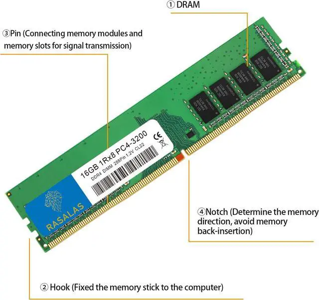 Alt view image 4 of 7 - Rasalas 16GB DDR4 3200MHz (DDR4-3200) PC4-25600 Non-ECC Unbuffered 1.2V CL22 1Rx8 Single Rank 288 Pin Desktop RAM Upgrade