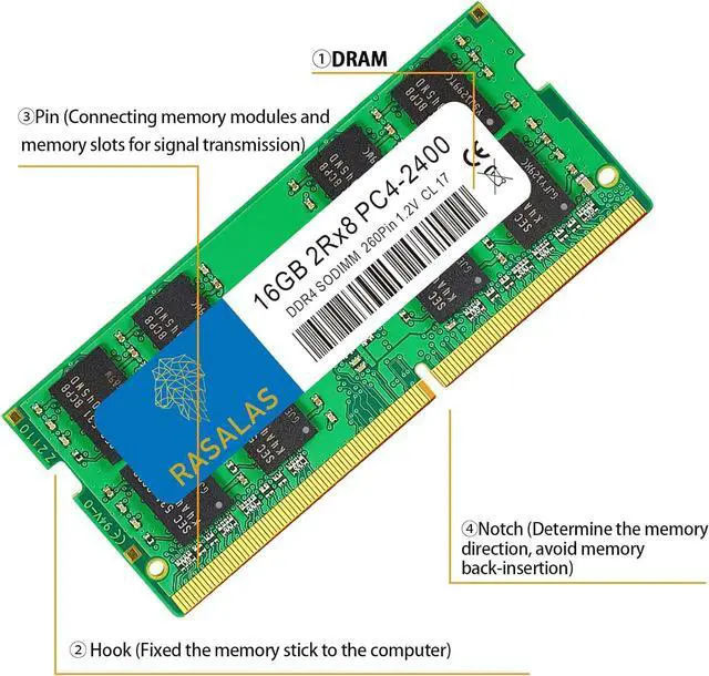 Alt view image 2 of 7 - Rasalas 16GB 2RX8 DDR4 2400MHz (DDR4-2400) PC4-19200 (PC4-2400T) Non-ECC Unbuffered 1.2V CL17 2Rx8 Single Rank 260 Pin SO-DIMM Laptop Memory RAM Module Upgrade 1X16GB