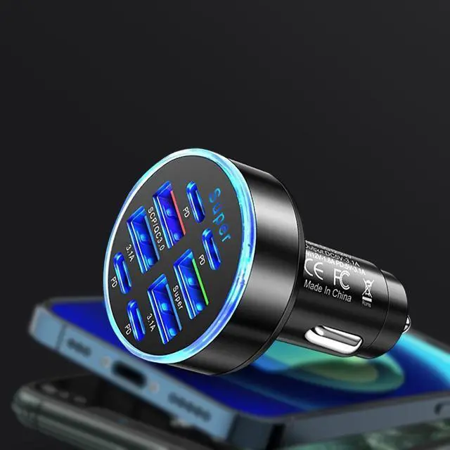 Alt view image 5 of 6 - GSHLGAO 3pcs 8 Ports Universal Super Fast Charging Conversion Plug Multifunctional Mobile Phone Car Charger 4 USB 4 PD Car Charger For iPhone 15 Pro Max 14 Plus 13 12 11 For Samsung For Oneplus