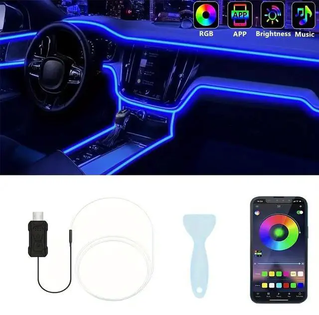 Main image of NO. 1pc 196 Inch Interior Car LED Strip Lights with APP Control, RGB 16 Million Colors USB Ambient LED Light Bar, Music Sync Rhythm, Low Noise And Electric Sound LED Light Bar for Car