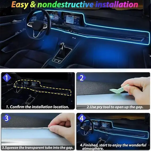 Alt view image 4 of 6 - NO. 1pc 196 Inch Interior Car LED Strip Lights with APP Control, RGB 16 Million Colors USB Ambient LED Light Bar, Music Sync Rhythm, Low Noise And Electric Sound LED Light Bar for Car