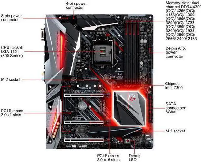 Alt view image 4 of 6 - ASRock Z390 Phantom Gaming 6 LGA 1151 (300 Series) ATX Intel Motherboard