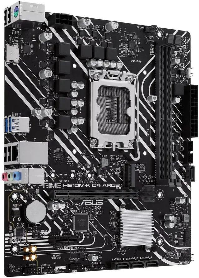 Alt view image 3 of 7 - ASUS PRIME H610M-K D4 ARGB Intel H610 (LGA 1700) micro-ATX motherboard with DDR4, PCIe 4.0, M.2 slot, Realtek 1 Gb Ethernet,Two-Way AI Noise Cancelation, Aura Sync